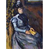 Mujer sentada en azul