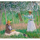 En las maderas en Giverny, Blanche Hoschedé en su caballete con Suzanne Hoschedé Reading