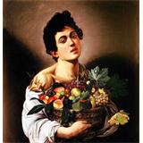 Niño con un cesto de frutas