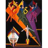 Muchachas de baile en los rayos de colores