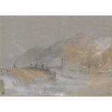 Falta por Dios Paisaje del río con pescadores que pescan desde la presa