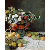 Naturaleza muerta con flores y fruta