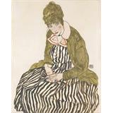 Edith con el vestido rayado , Sentada