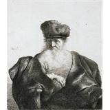 Un viejo hombre con una barba , gorro de piel y terciopelo Correa