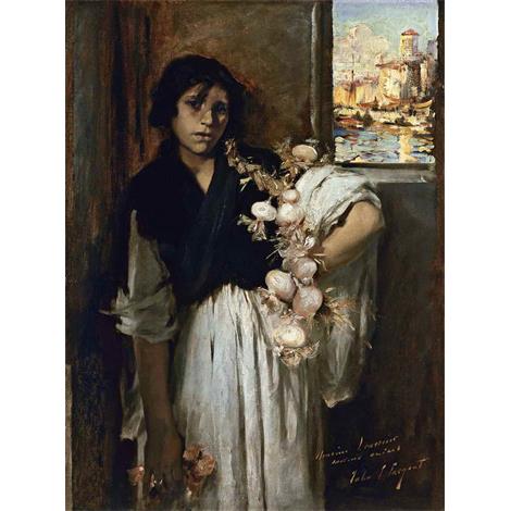 Vendedora veneciana de cebollas