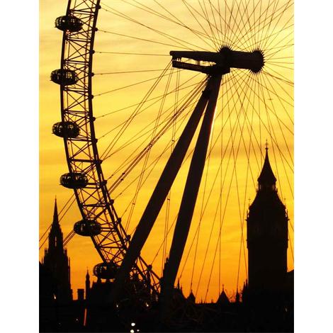 Ojo de Londres y Big Ben puesta de sol