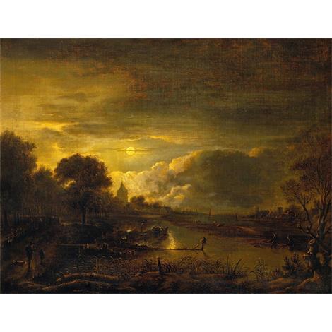 Escena del río a la luz de la luna