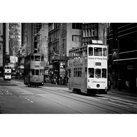 Tranvias en Hong Kong en blanco y negro