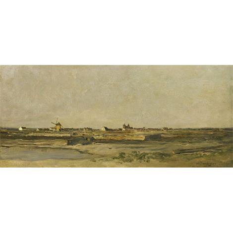 Paisaje con ganado de un arroyo