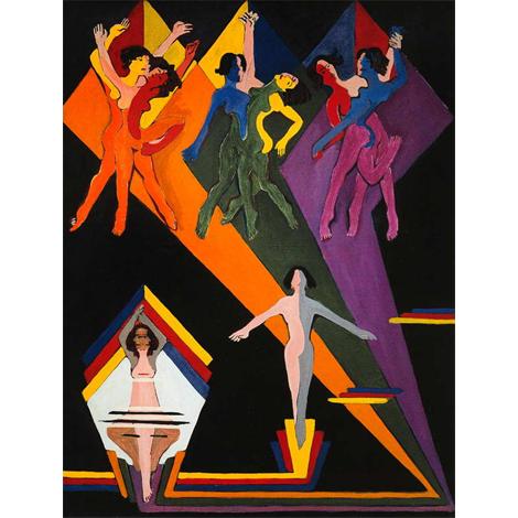 Muchachas de baile en los rayos de colores