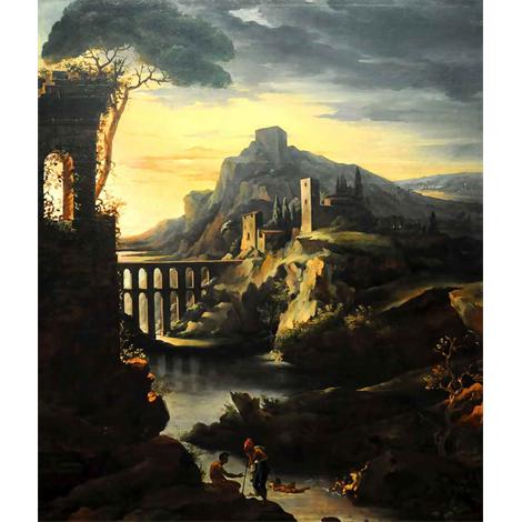 Paisaje de tarde con un Acueducto 