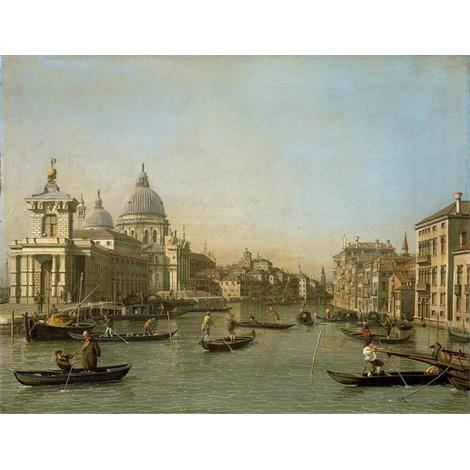 La entrada al Canal Grande en el della Dogana de Punta della Salute y la Santa María