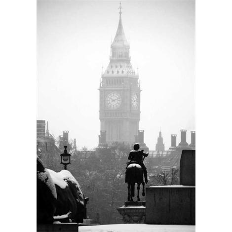 Londres Big Ben y monumento blanco y negro