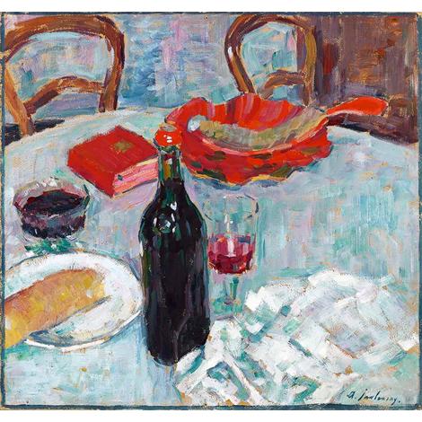 Naturaleza muerta con botella de vino