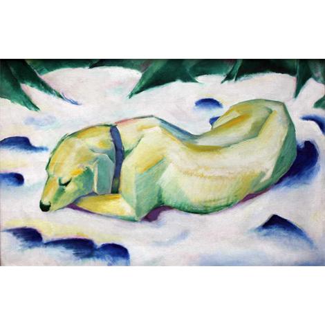 Perro que miente en la nieve 