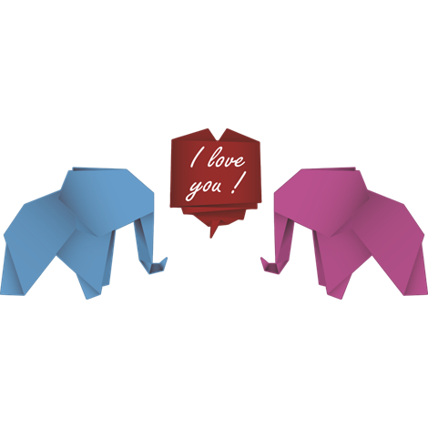 Vinilo decorativo de origami de elefantes enamorados