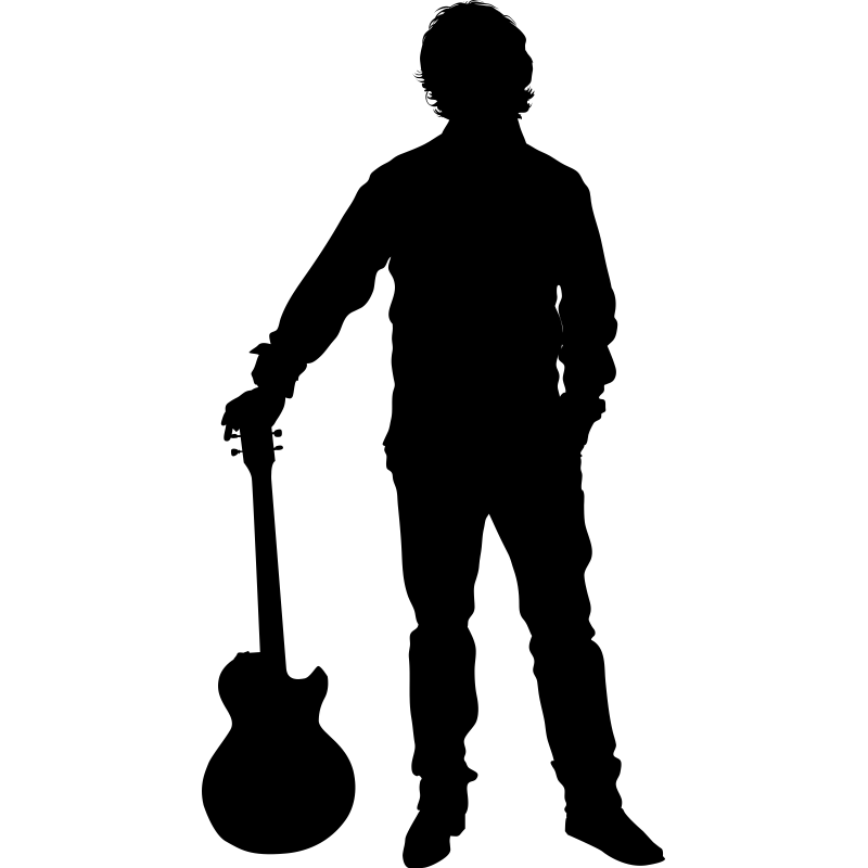 Este vinilo de silueta representa a un músico de una banda de rock que sost