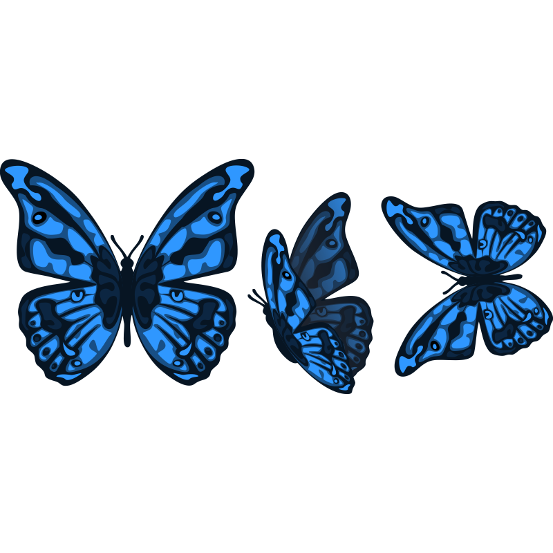 Las tres mariposas azules que forman este kit de adhesivos decorativos dará
