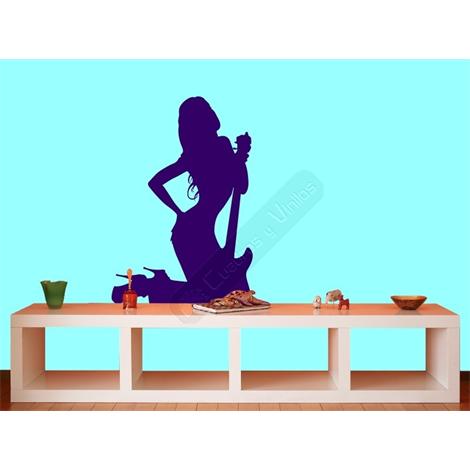 Vinilo decorativo silueta mujer desnuda con guitarra
