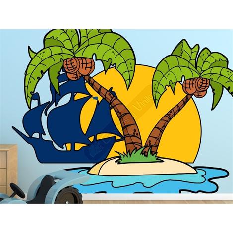 Vinilo decorativo infantil mural barco pirata