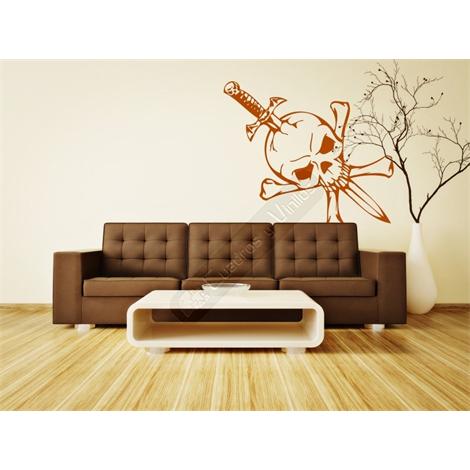 Vinilo decorativo calavera pirata atravesada por espada