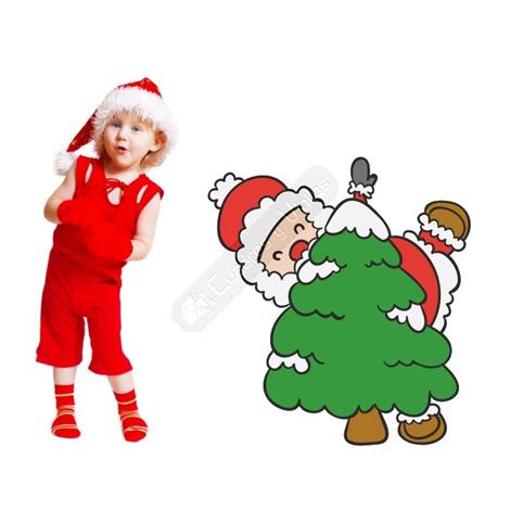 Vinilo decorativo Navidad Papá Noel tras un árbol